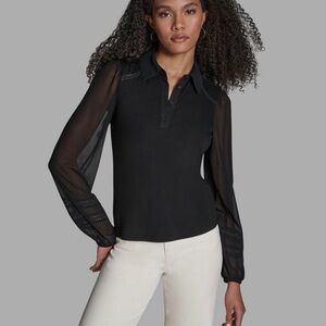 BCBG Black Blouse with Sheer Sleeves